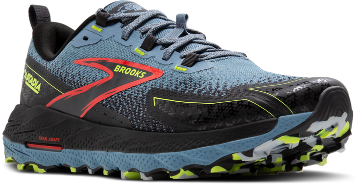 Brooks Mens Cascadia 18 Wide - 2E Width - Citadel/Ebony/Lime- Trail