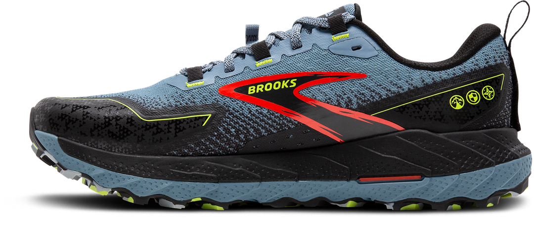 Brooks Mens Cascadia 18 Wide - 2E Width - Citadel/Ebony/Lime- Trail