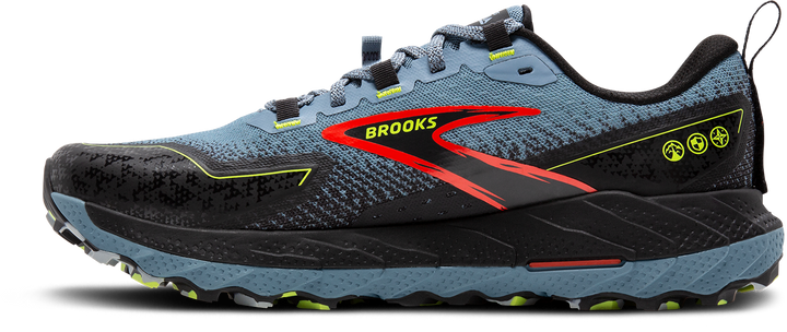 Brooks Mens Cascadia 18 Wide - 2E Width - Citadel/Ebony/Lime- Trail