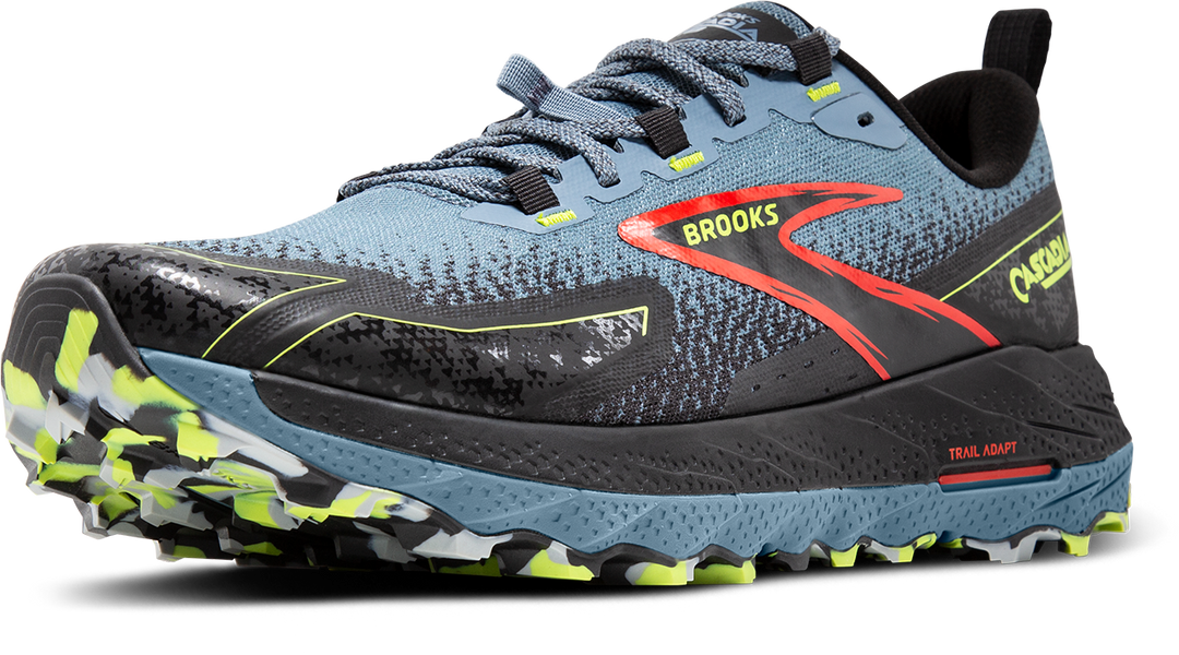 Brooks Mens Cascadia 18 Wide - 2E Width - Citadel/Ebony/Lime- Trail