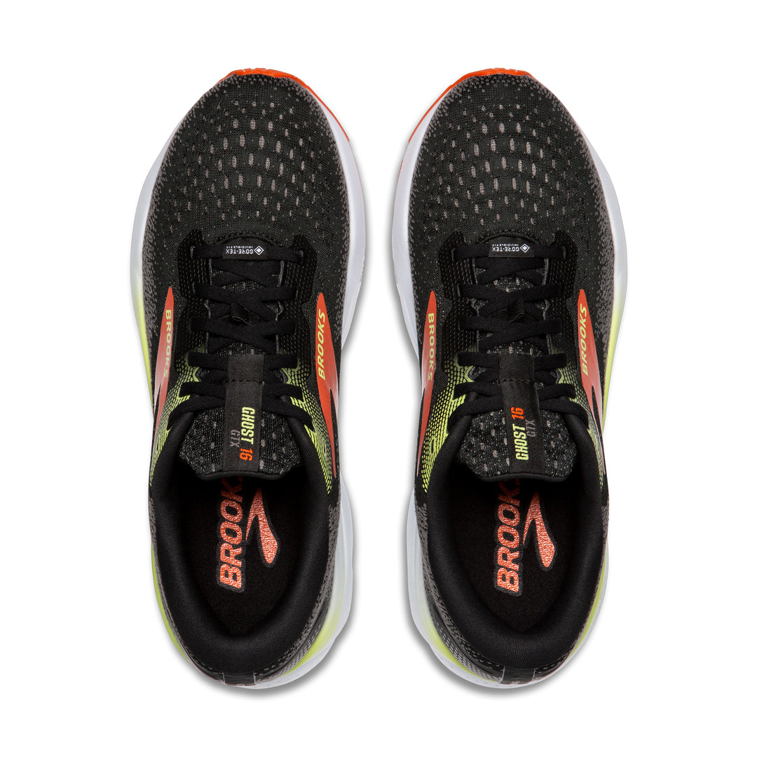 Brooks Mens Ghost 16 GTX - Black/Mandarin Red/Green - Neutral