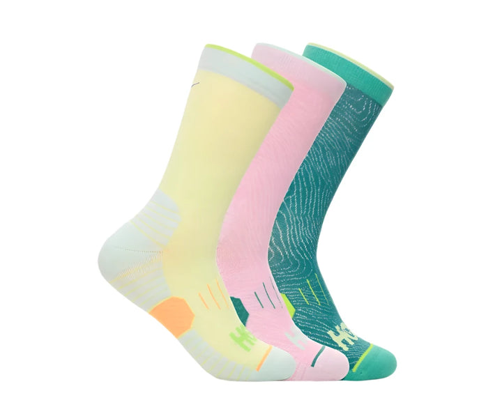 Hoka Unisex Crew Run Sock 3-Pack - Celery Root/Pink Twilight/ Oceanic