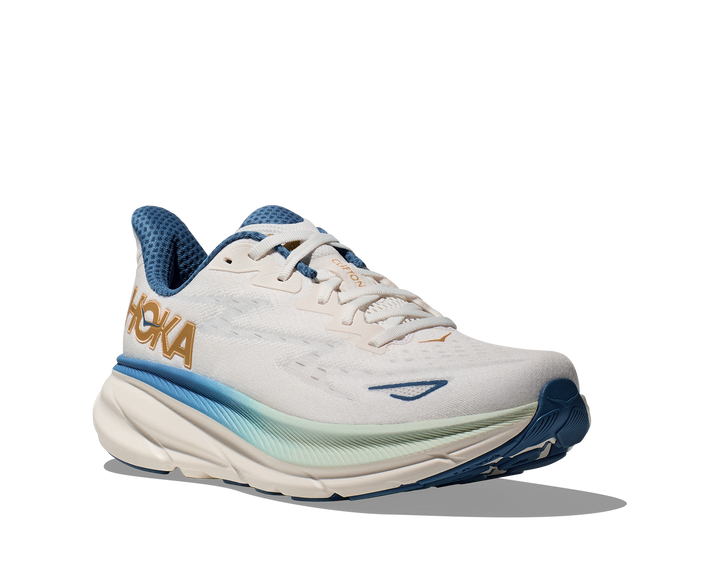 Hoka Mens Clifton 9 Wide - 2E Width - Frost/Gold