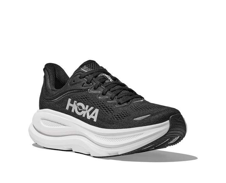 Hoka Mens Bondi 9 Wide - 2E Width - Black/White - Neutral - SS25