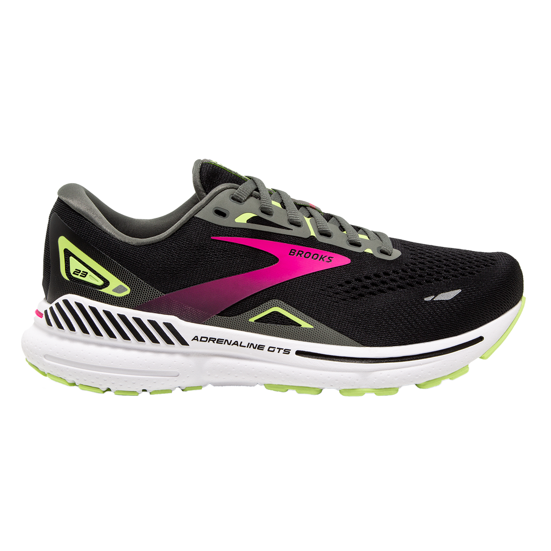 Brooks Womens Adrenaline GTS 23 Wide D Width Black Gunmetal Sharp Green Stability