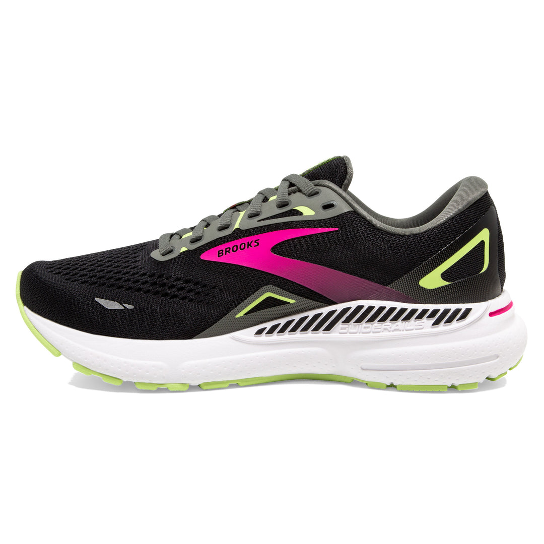 Brooks Womens Adrenaline GTS 23 Narrow - 2A Width - Black/Gunmetal/Sharp Green - Stability