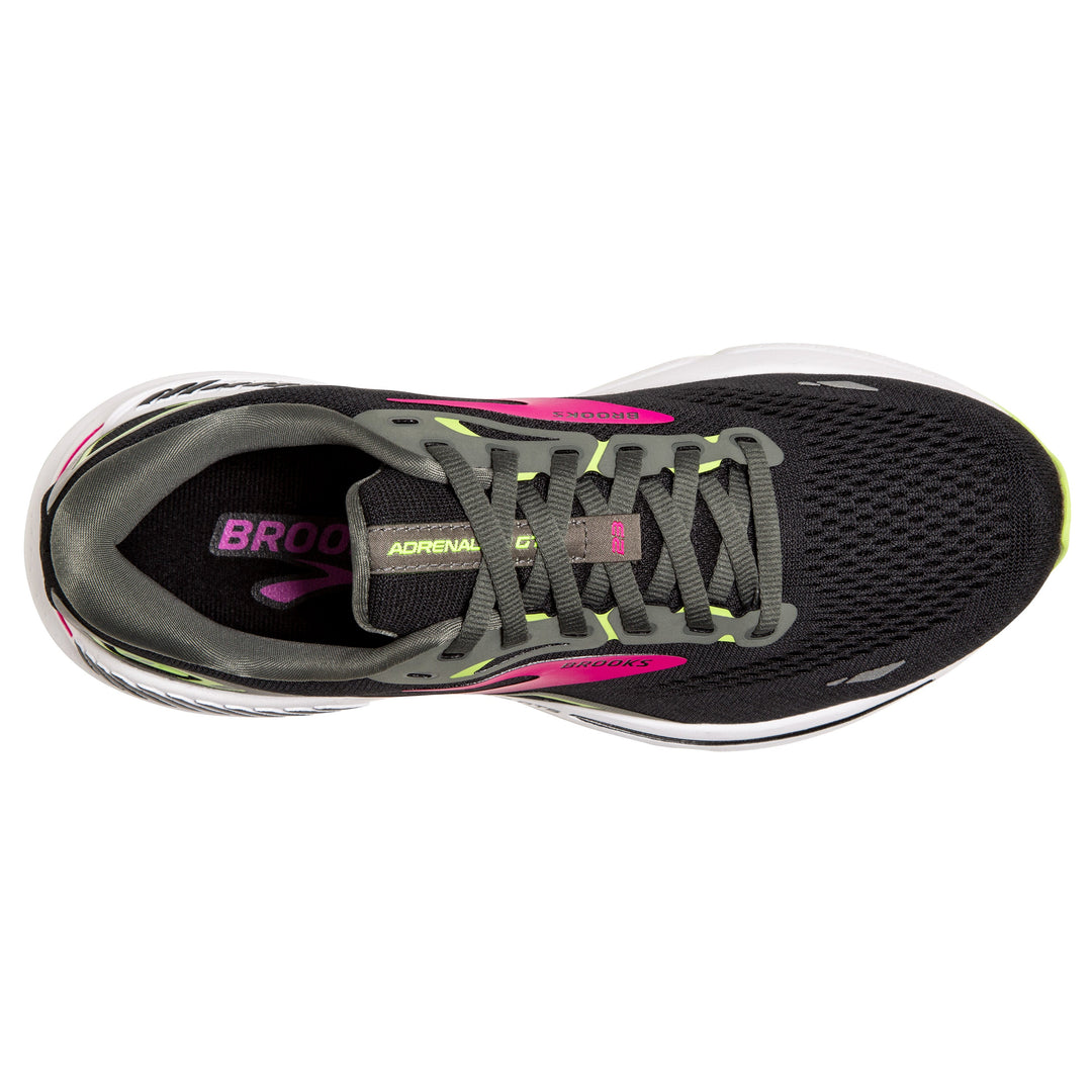 Brooks Womens Adrenaline GTS 23 Narrow - 2A Width - Black/Gunmetal/Sharp Green - Stability