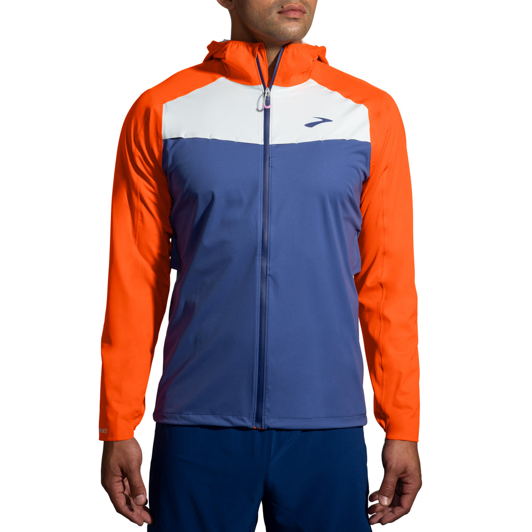 Brooks Mens High Point Waterproof Jacket - Aegean/Bright Orange/Lt Slate