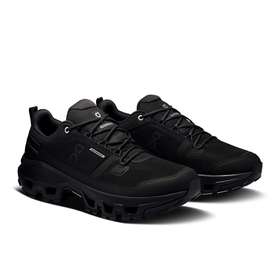 ON Mens Cloudrock Low Waterproof - Black/Black - Trail - SS25