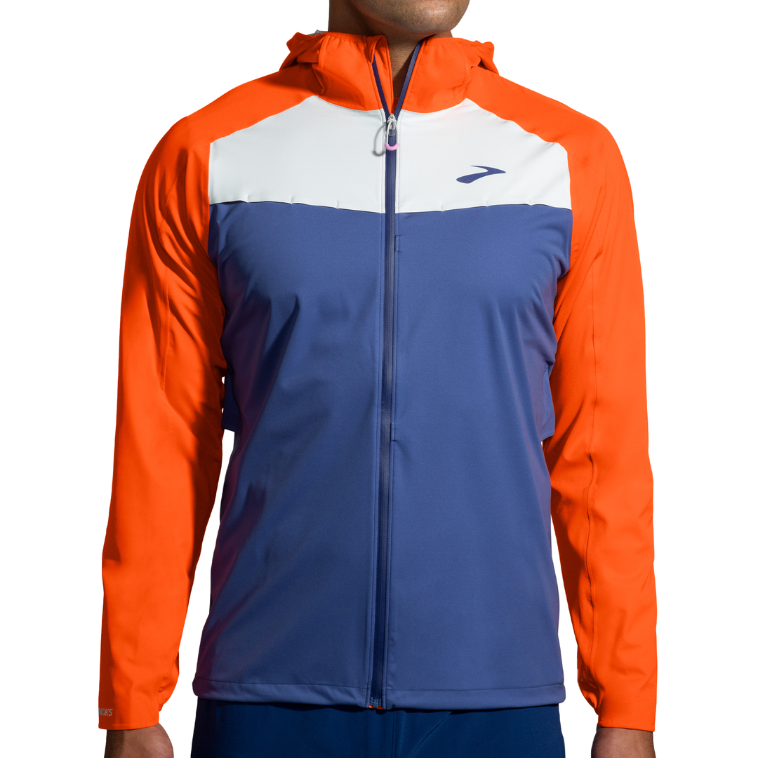 Brooks Mens High Point Waterproof Jacket - Aegean/Bright Orange/Lt Slate