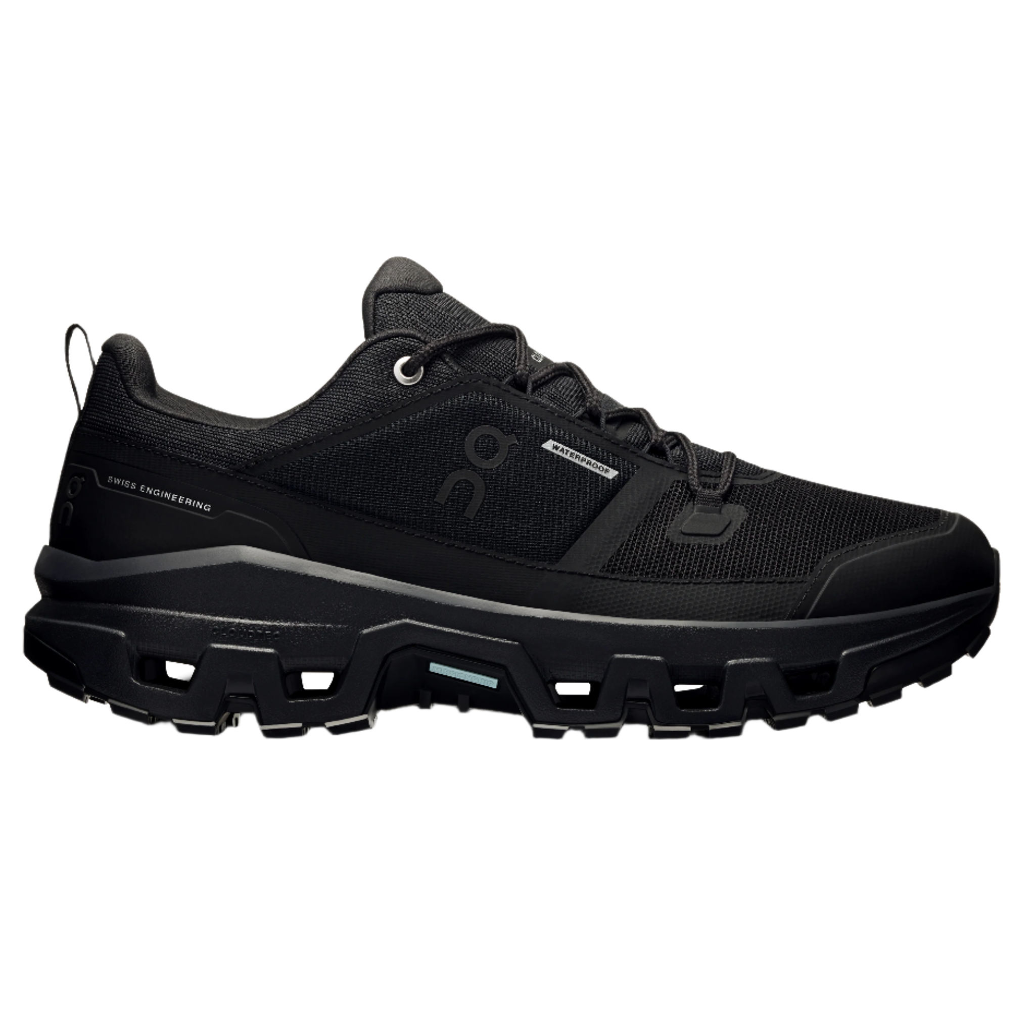 ON Mens Cloudrock Low Waterproof - Black/Black - Trail - SS25