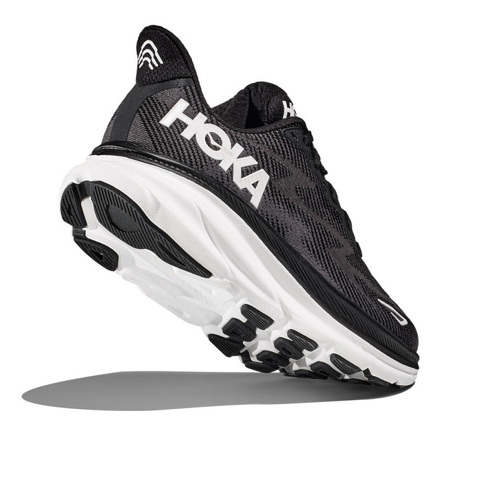 Hoka Mens Clifton 9 Wide - 2E Width - Black/White - Neutral