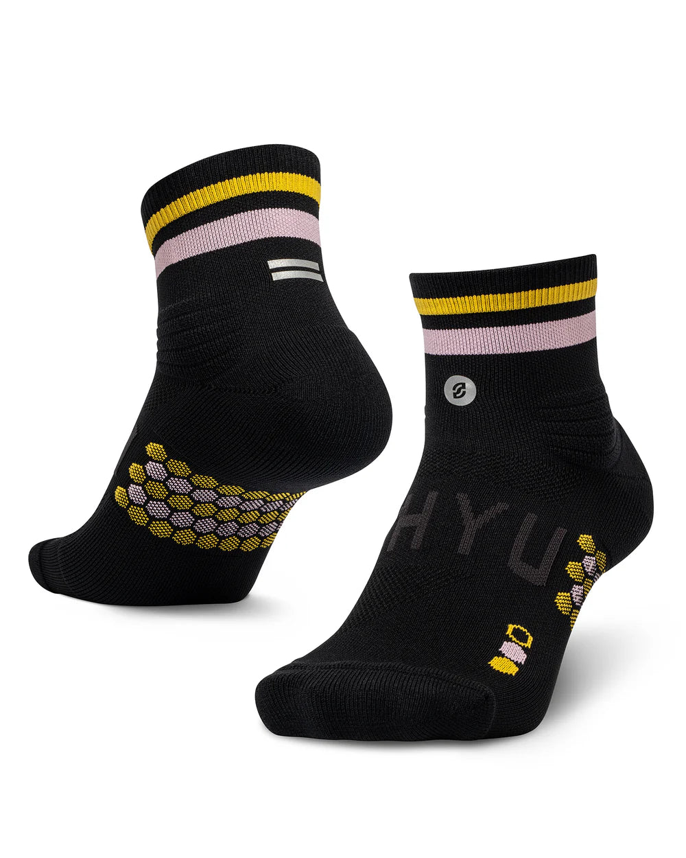 SHYU Racing Quarter Crew Socks - Black/Pastel/Amber