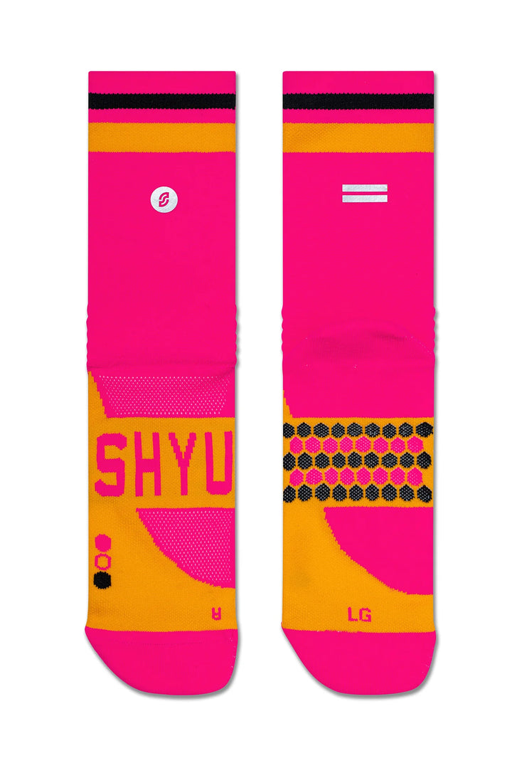 SHYU Racing Half Crew Socks - Pink/Orange/Black