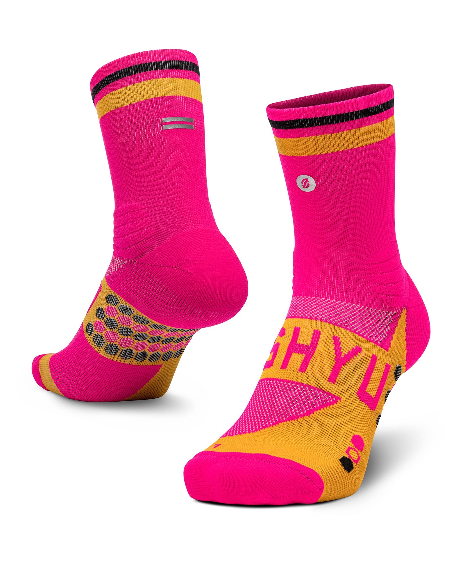 SHYU Racing Half Crew Socks - Pink/Orange/Black