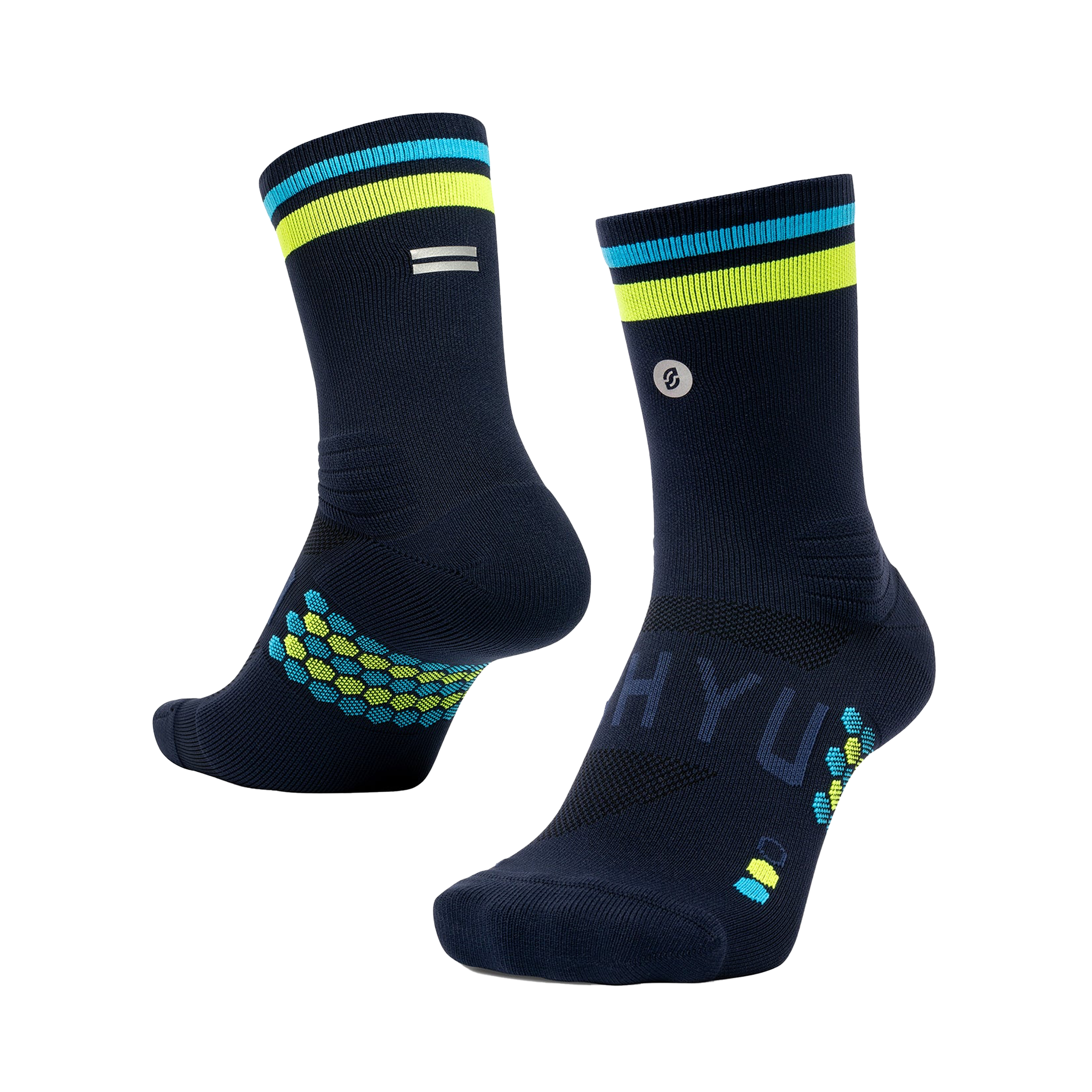 SHYU Racing Half Crew Socks - Navy/Citron/Blue