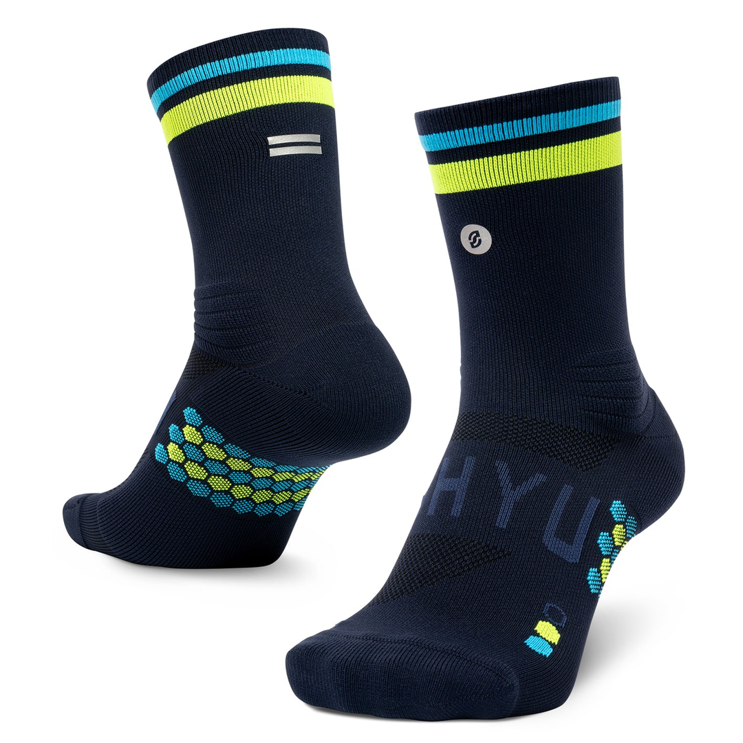 SHYU Racing Half Crew Socks - Navy/Citron/Blue