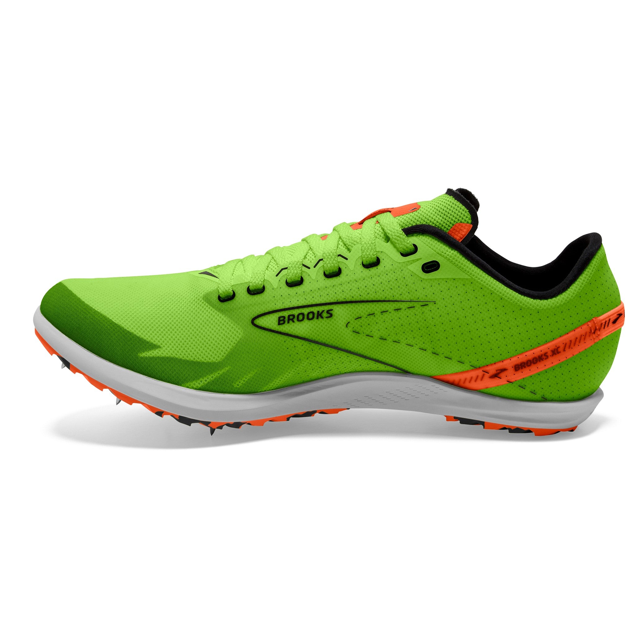 Brooks Draft XC Spikes Green Gecko Red Orange White