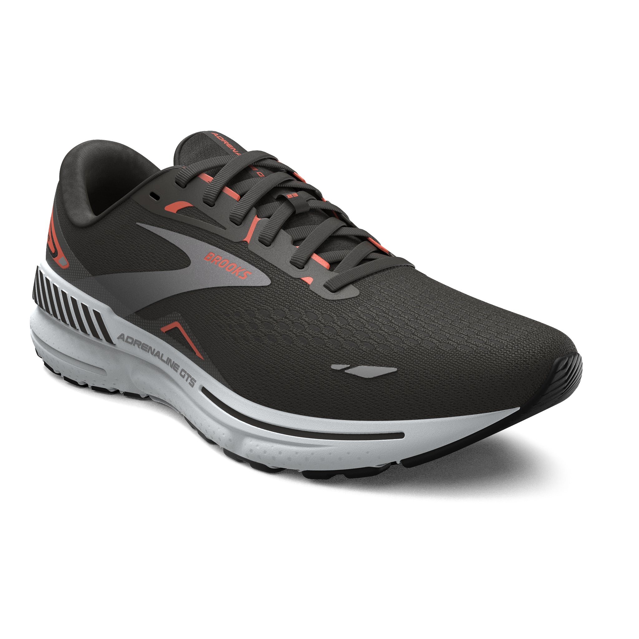 Brooks Mens Adrenaline GTS 23 Black Mandarin Red Silver Stability Run North West