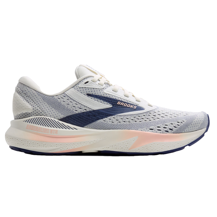 Brooks Womens Adrenaline GTS 24 - Wide - Grey/Blue Ribbon/Peach - Stability - SS25