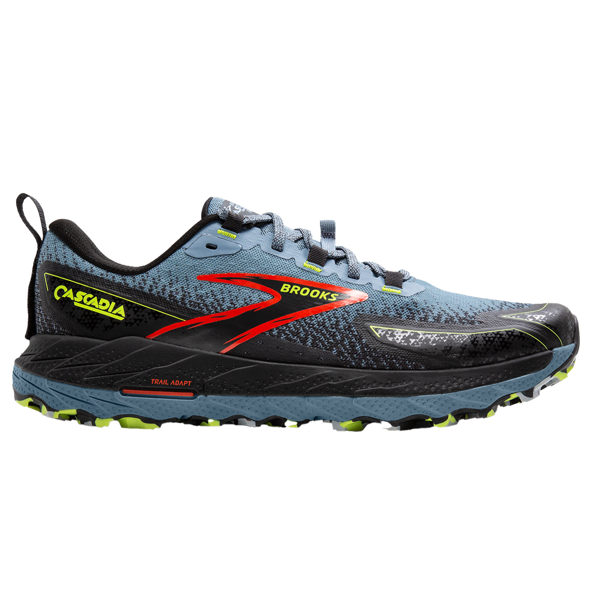 Brooks Mens Cascadia 18 Wide - 2E Width - Citadel/Ebony/Lime- Trail