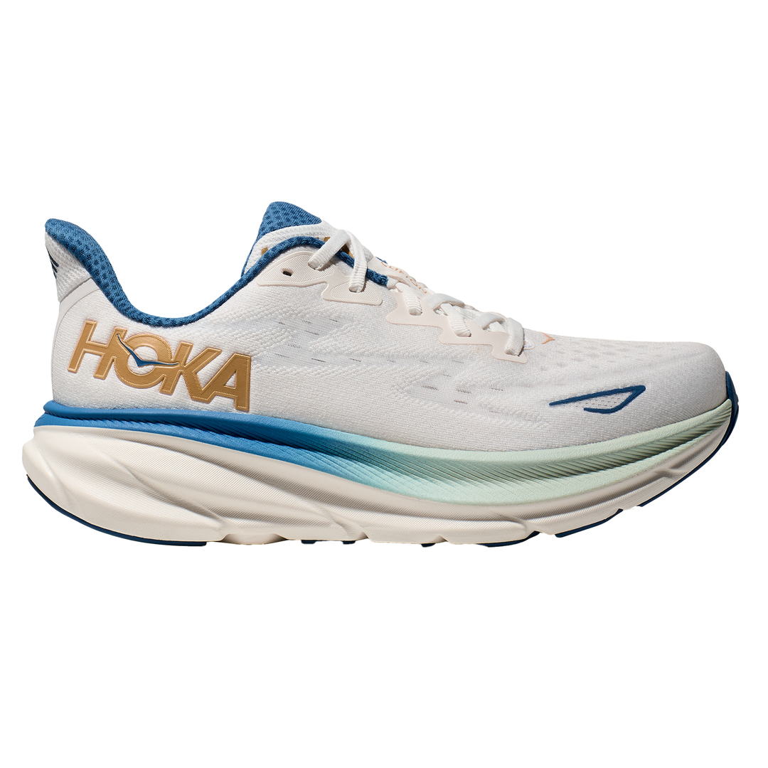 Hoka Mens Clifton 9 Wide - 2E Width - Frost/Gold