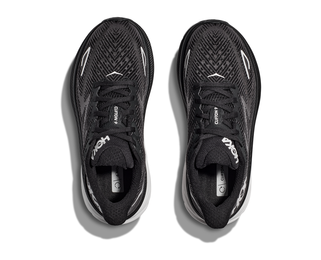 Hoka Womens Clifton 9 Wide - D Width - Black/White - Neutral