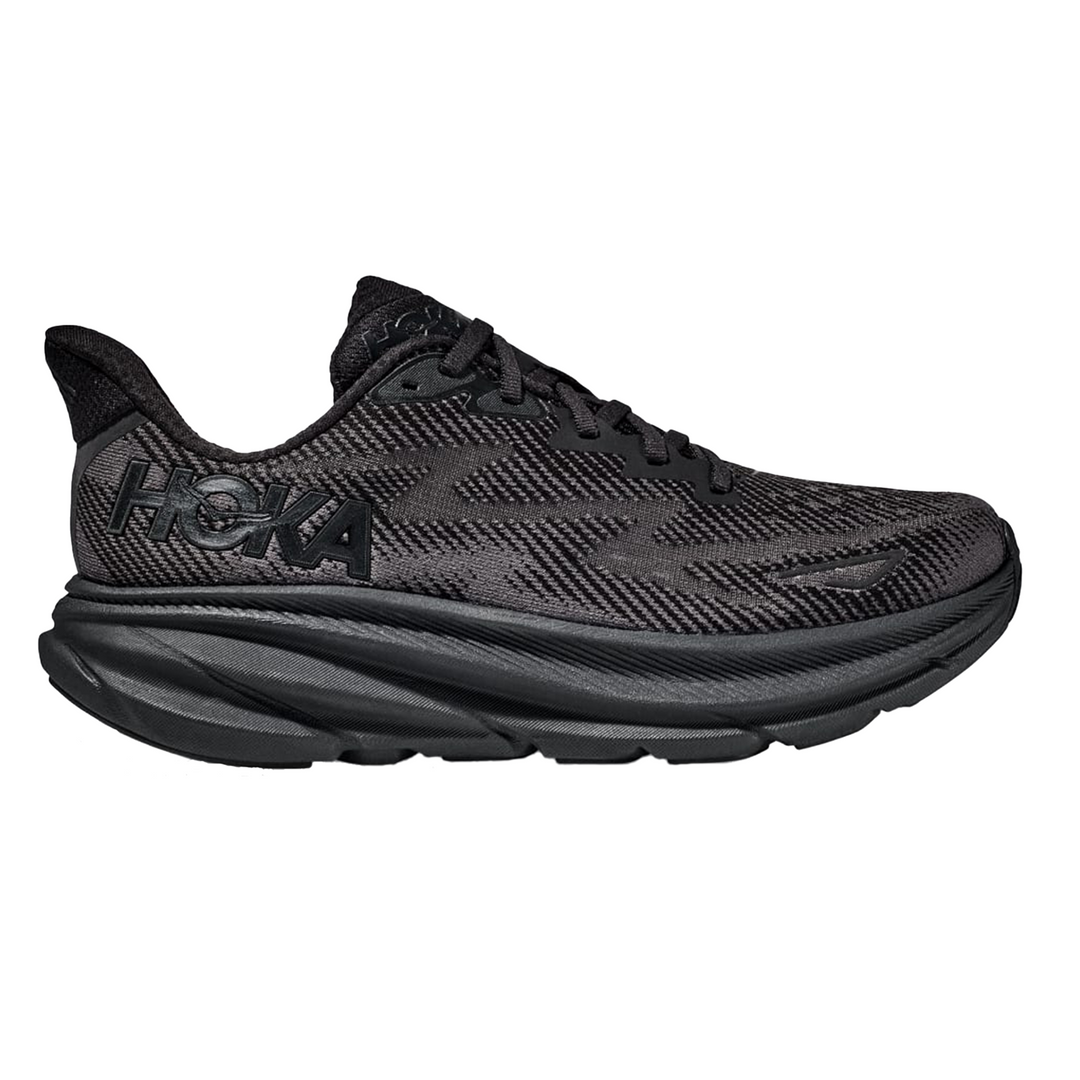 Hoka Mens Clifton 9 Wide - 2E Width - Black/Black - Neutral