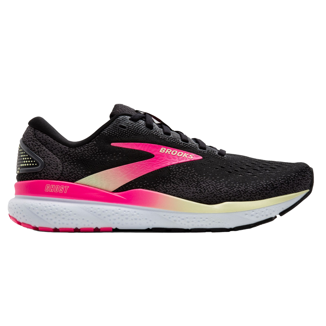 Brooks Womens Ghost 16 Black Pink Yellow Neutral