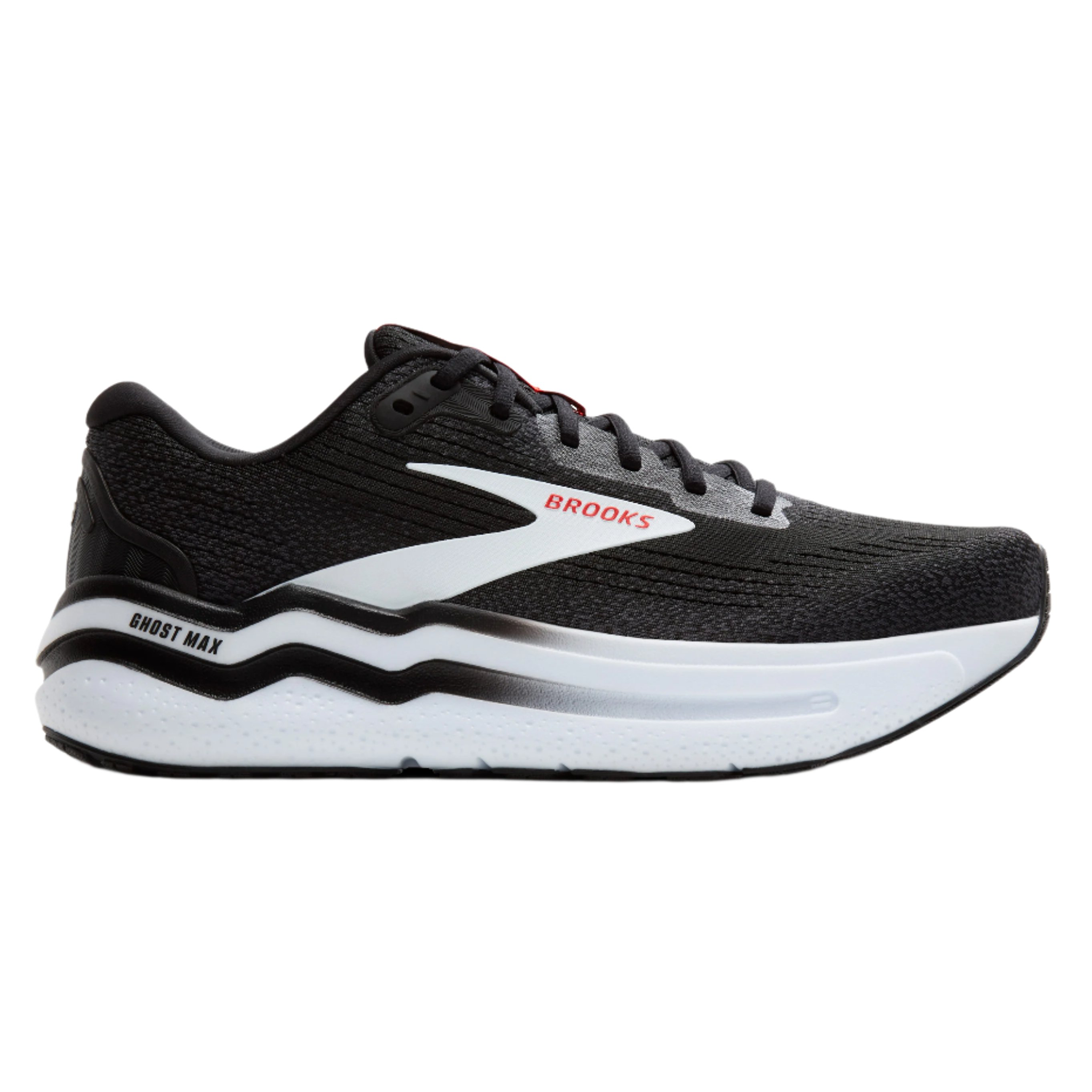 Brooks Mens Ghost Max 2 - Black/White/Fiery Red - Neutral - SS25