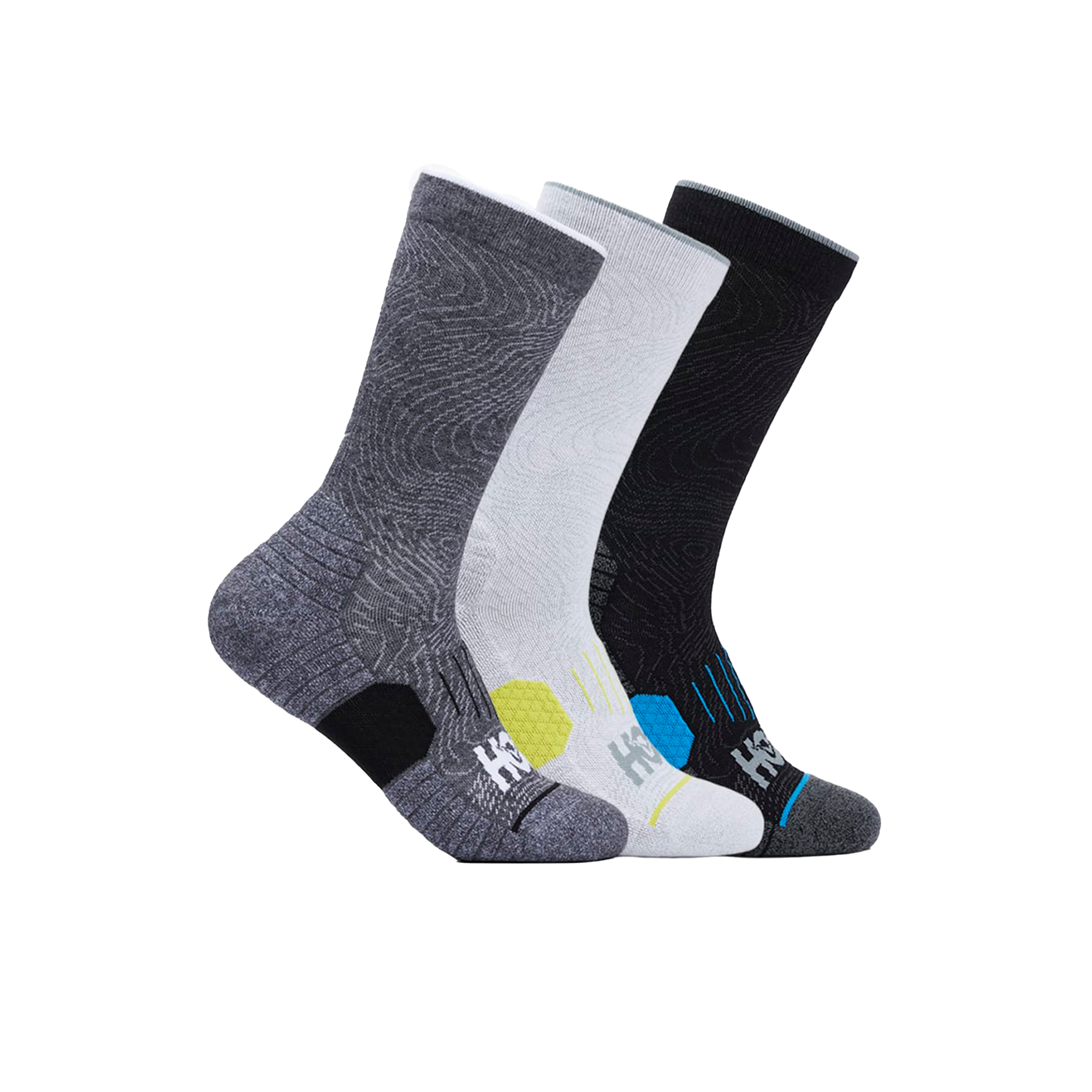 Hoka Unisex Crew Run Sock 3-Pack - White/Black/Grey