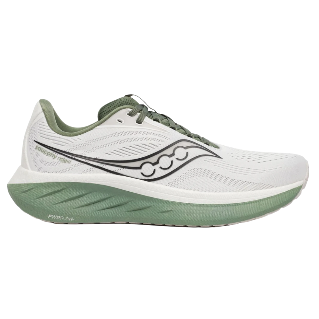 Saucony Mens Ride 18 - White/Olivine - Neutral - SS25