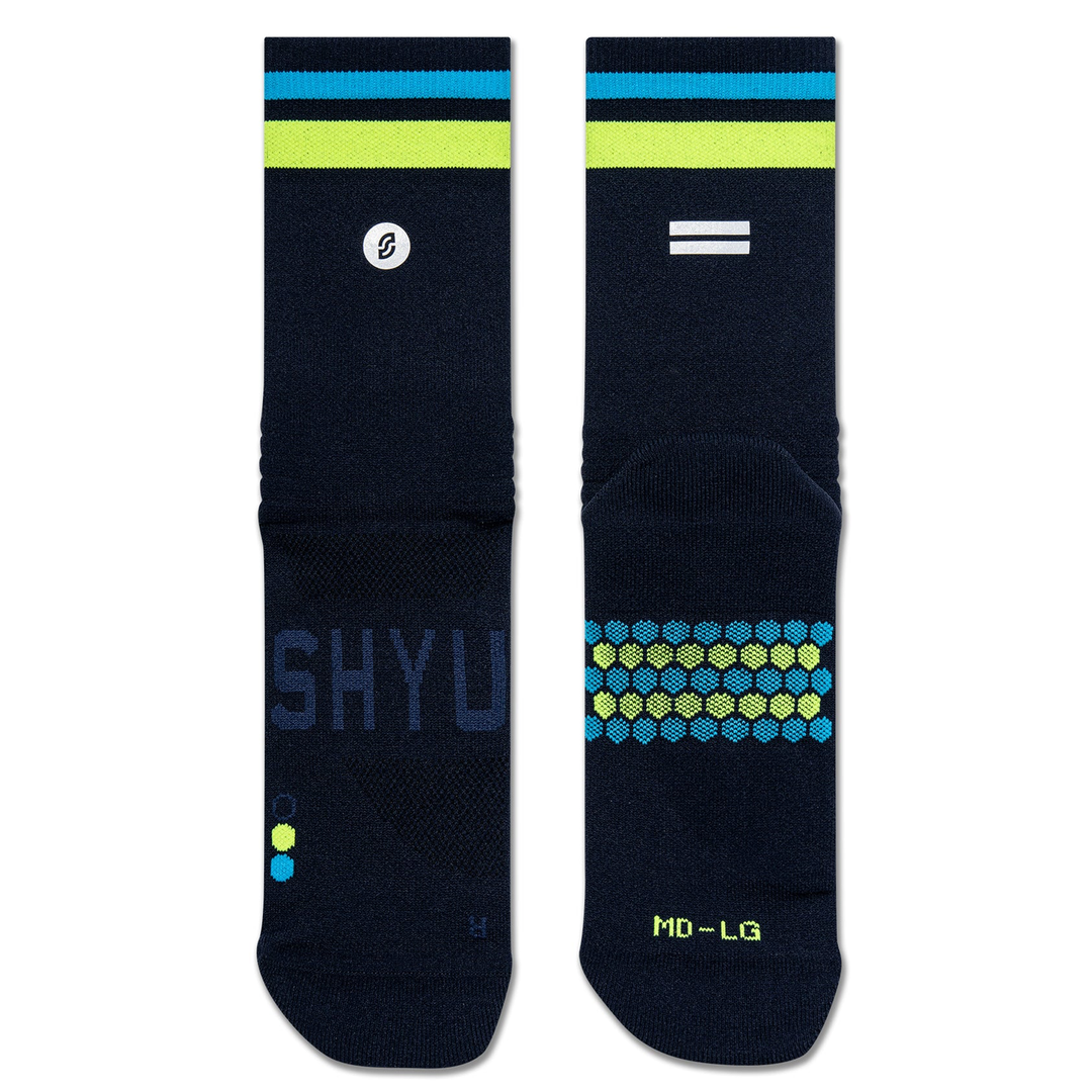 SHYU Racing Half Crew Socks - Navy/Citron/Blue